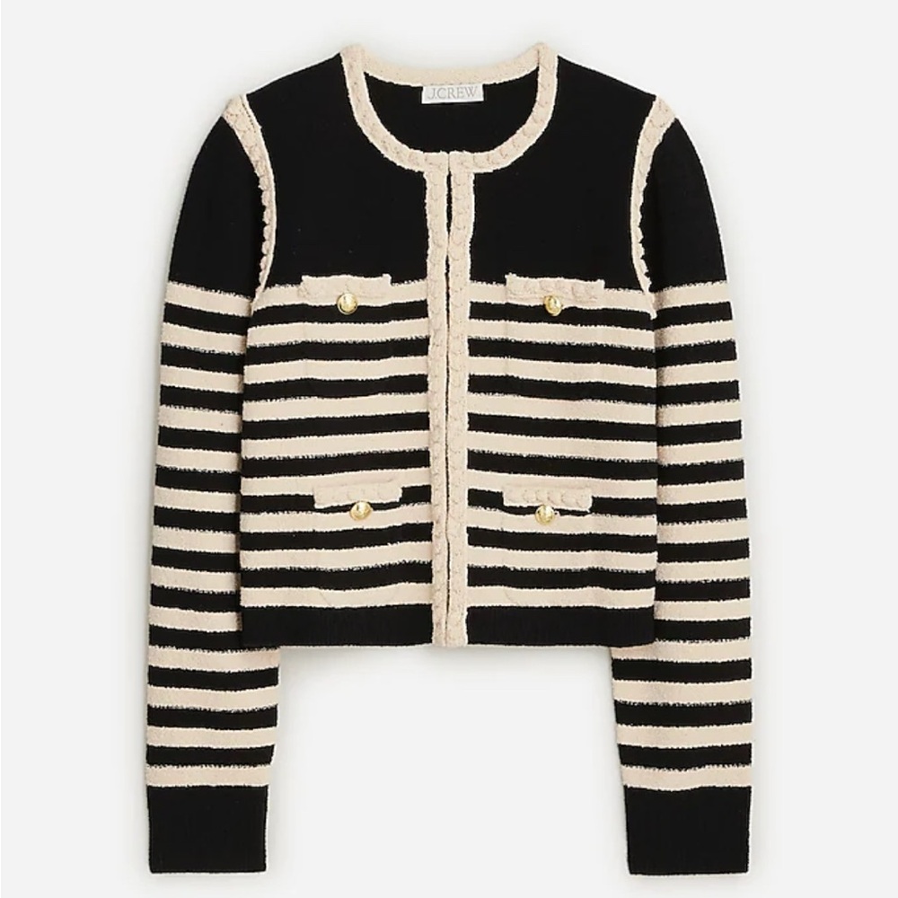 J. Crew Odette Sweater Lady Jacket in Striped Boucle Sz M NWT